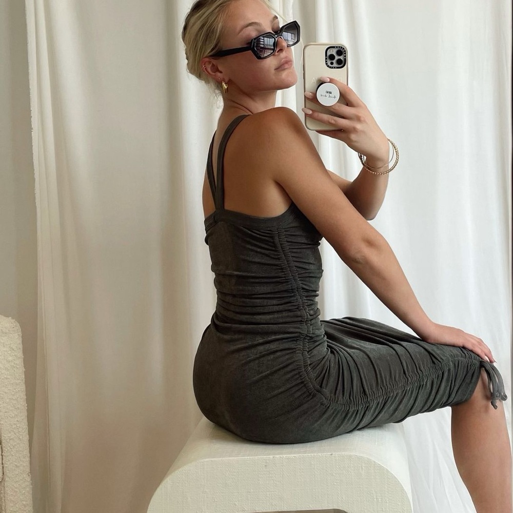 Say It Olive Ruched Midi Dress
